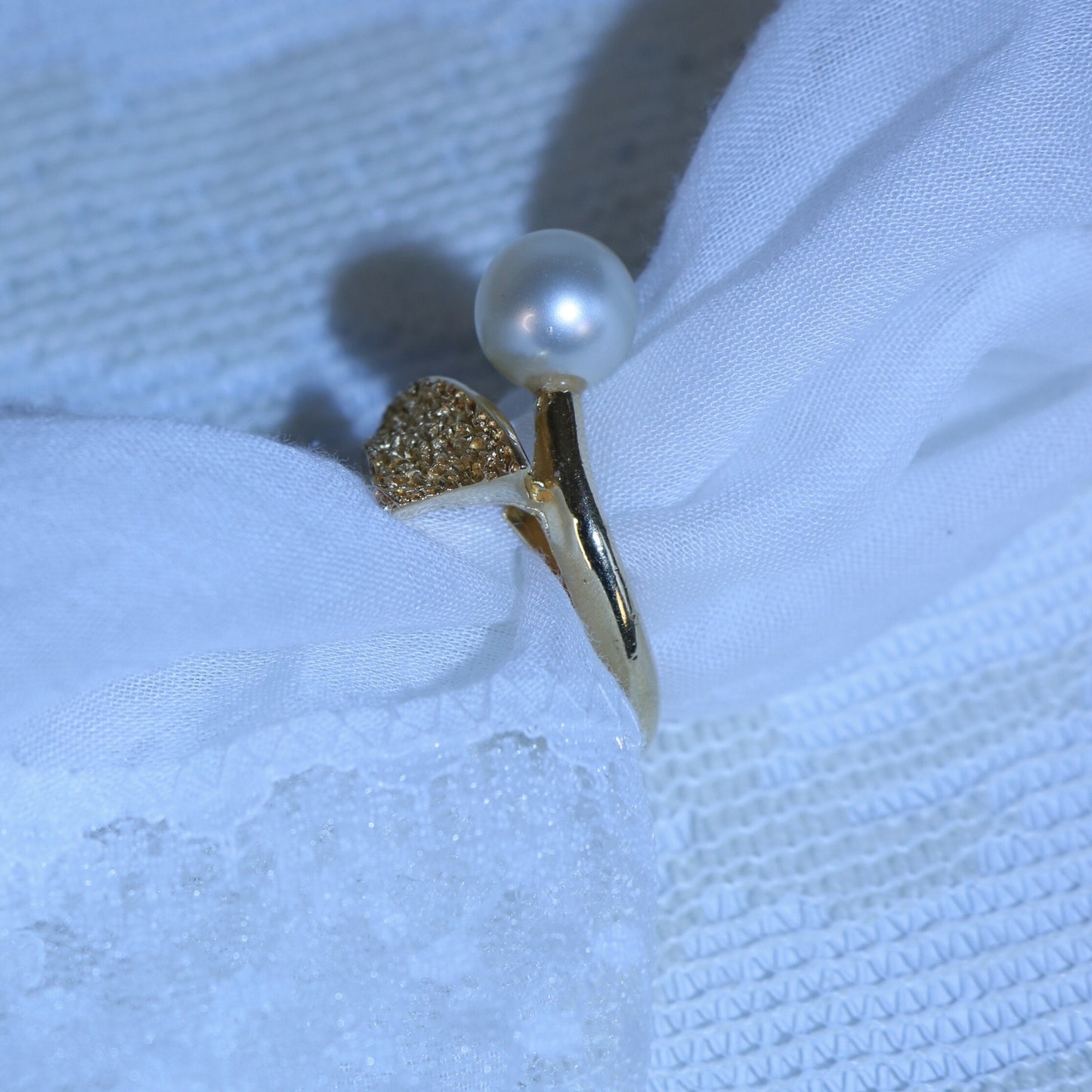 Vintage Pearl and Glitter Bypass Ring