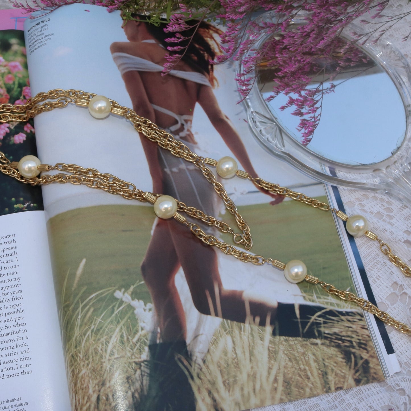 Gold-Tone Pearl Station Chain Necklace