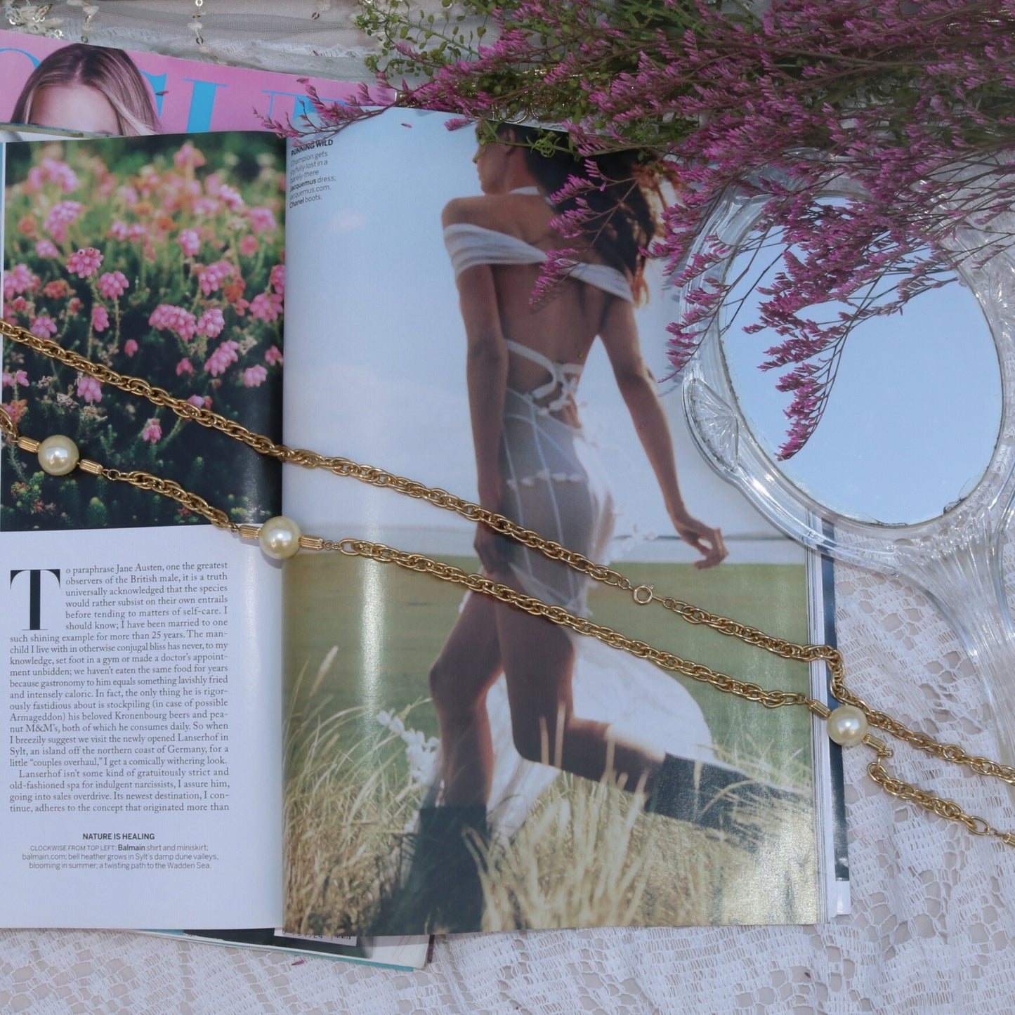 Gold-Tone Pearl Station Chain Necklace