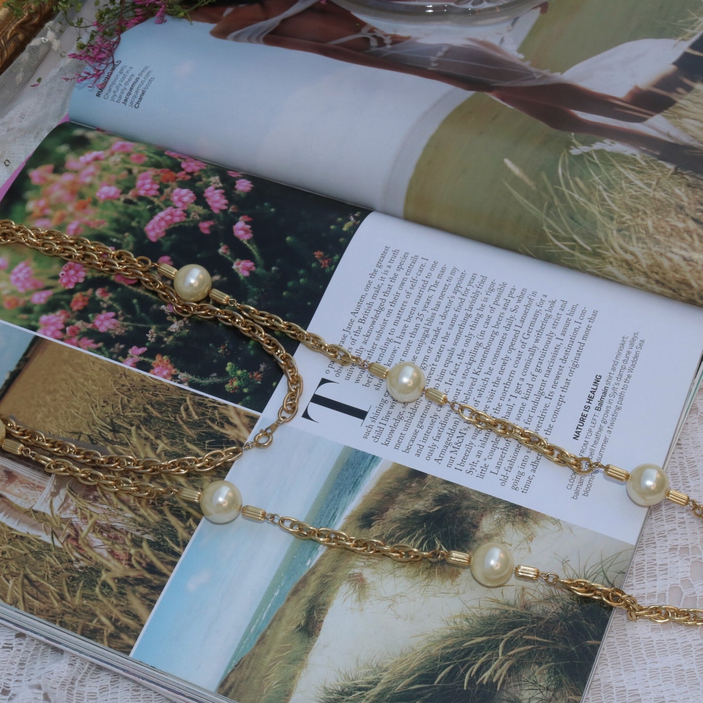 Gold-Tone Pearl Station Chain Necklace